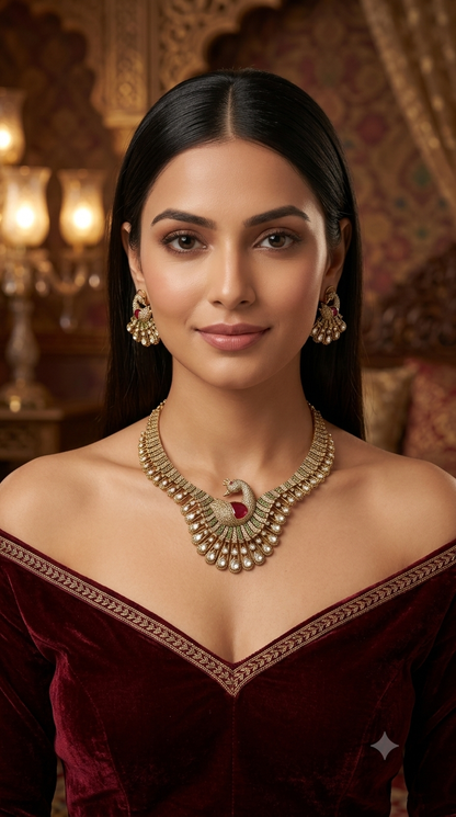 Ruby Mint Moissanite Kundan Necklace Jewellery Suman Set