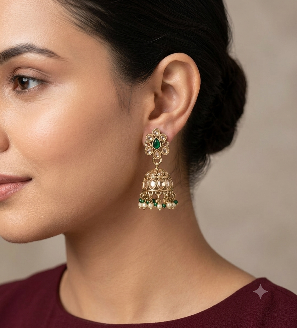 Antique Gold Jhumki Bollywood indian Ramdeep Earrings