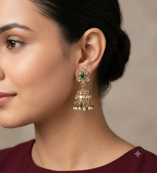 Antique Gold Jhumki Bollywood indian Ramdeep Earrings