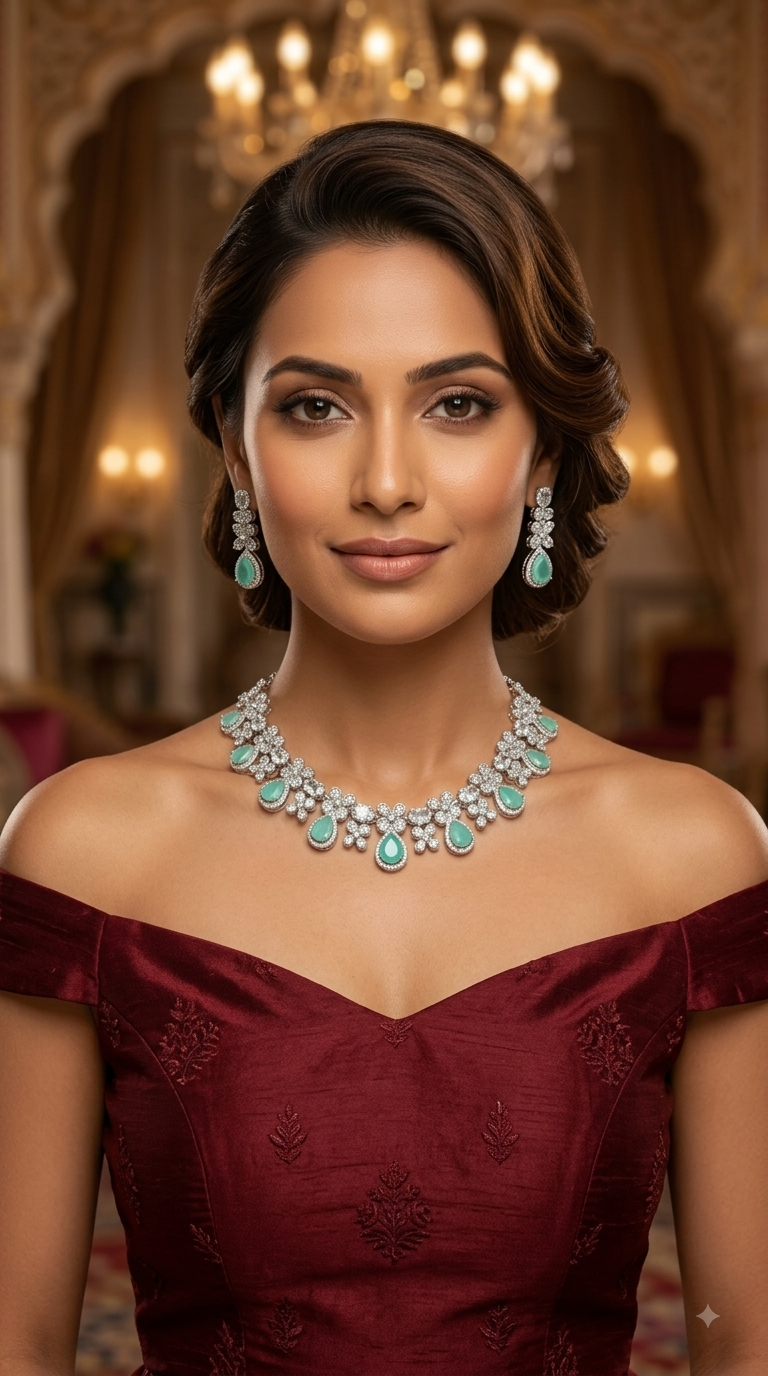 Mint American Diamond AD Necklace Alexa Set