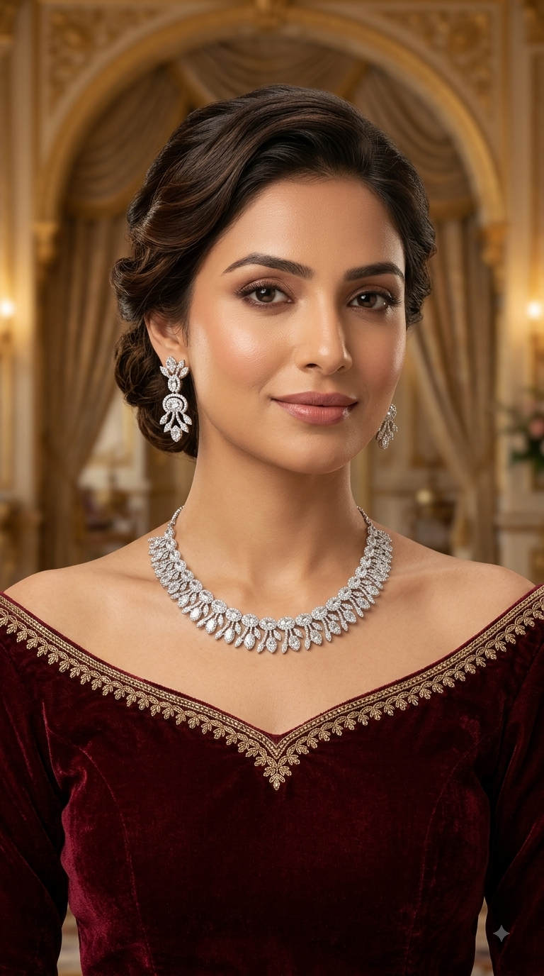 Silver American Diamond AD Necklace Alexa Set