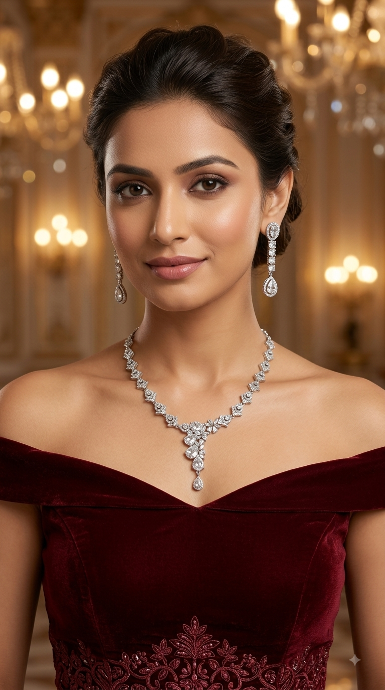 Silver American Diamond AD Necklace Alexa Set