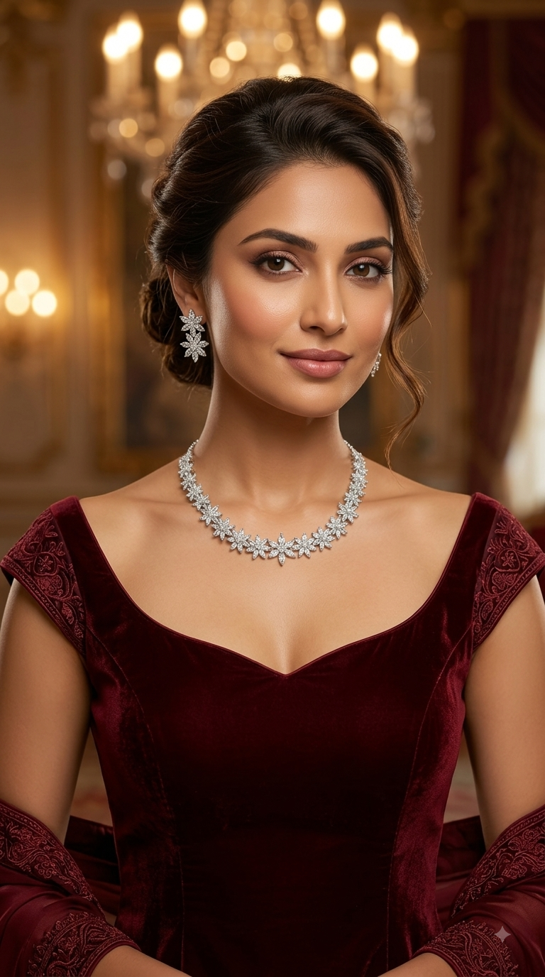Silver American Diamond AD Necklace Alexa Set