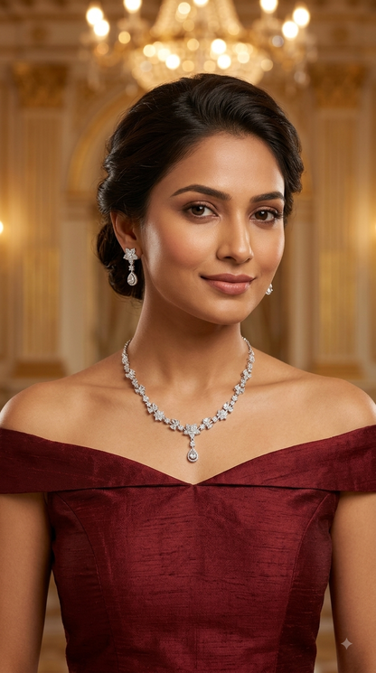 Silver American Diamond AD Necklace Alexa Set