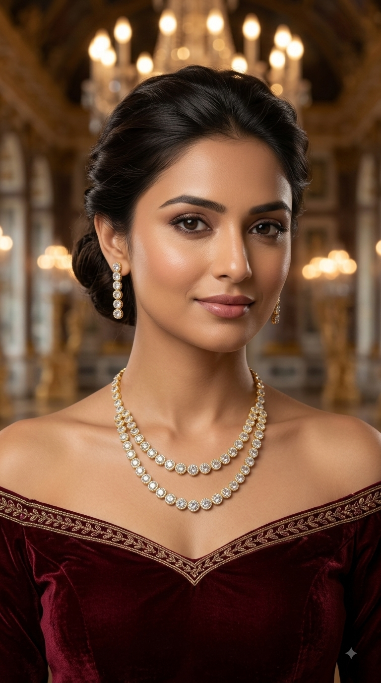Silver Gold American Diamond AD Necklace Alexa Set