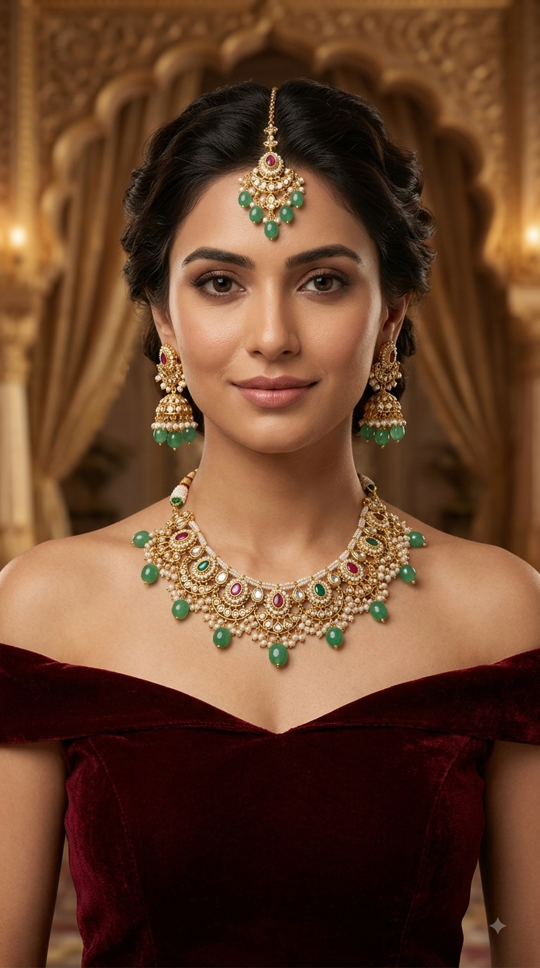 Ruby Sage Green Kundan necklace Set/ kundan Indian jewellery kundan Zina sets