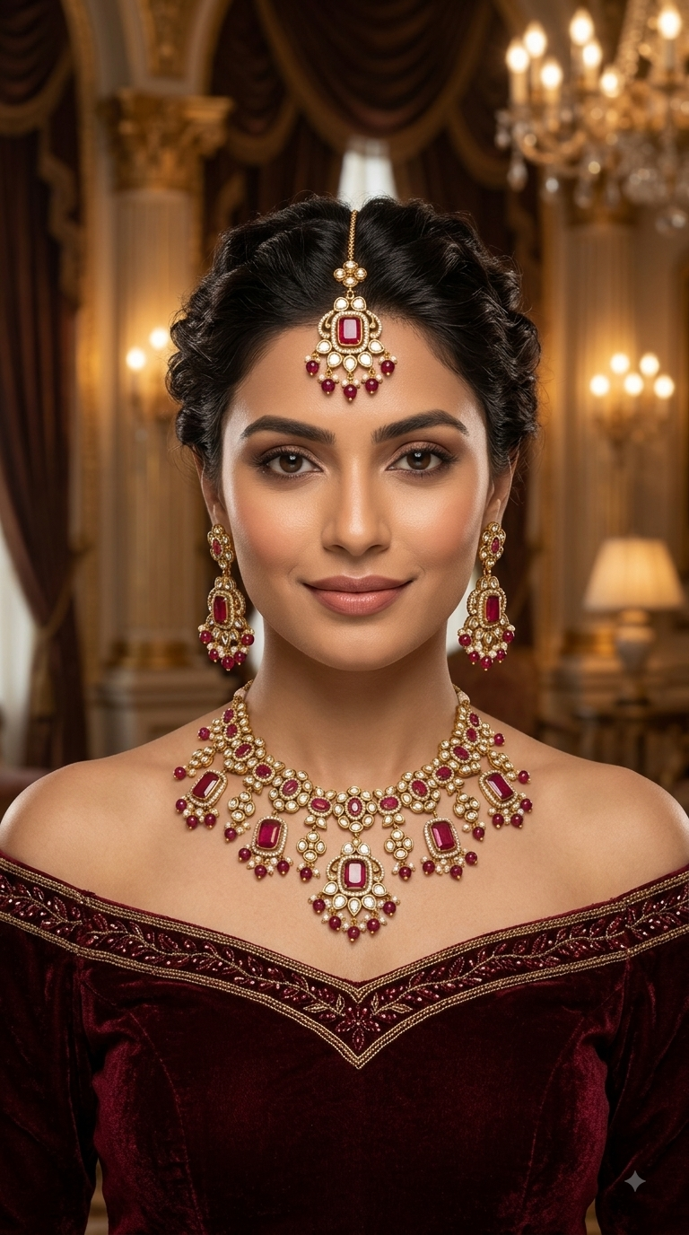 Green Moissanite Kundan Necklace Jewellery Remi Set