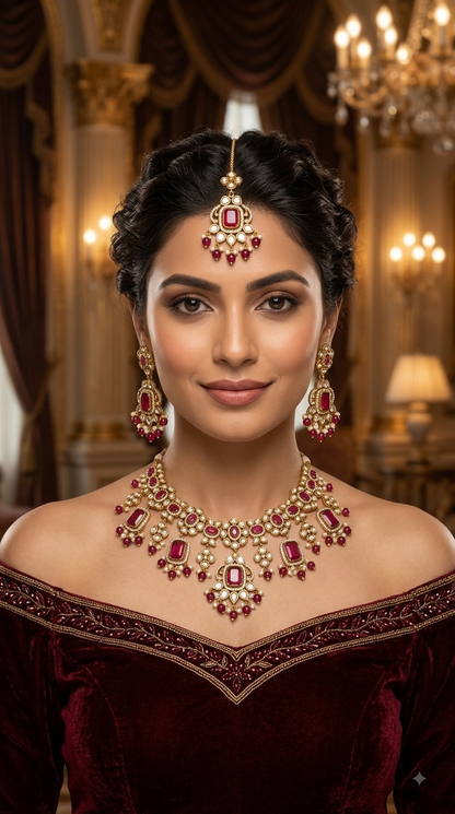 Green Moissanite Kundan Necklace Jewellery Remi Set
