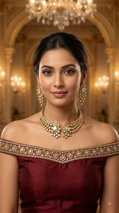 White Moissanite Kundan Necklace Jewellery Ruth Set