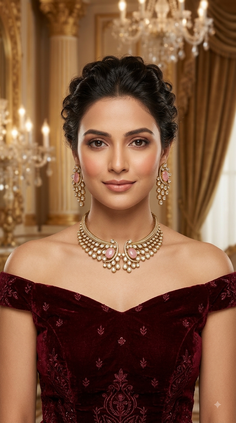 Pink Moissanite Kundan Necklace Jewellery Ruth Set