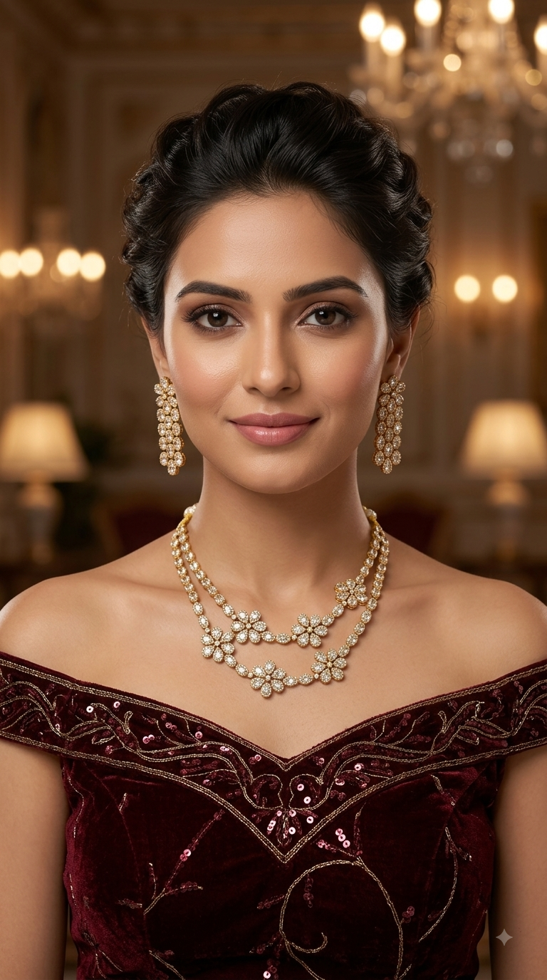 Antique White American Diamond AD Necklace Kaia Set