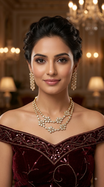Antique White American Diamond AD Necklace Kaia Set