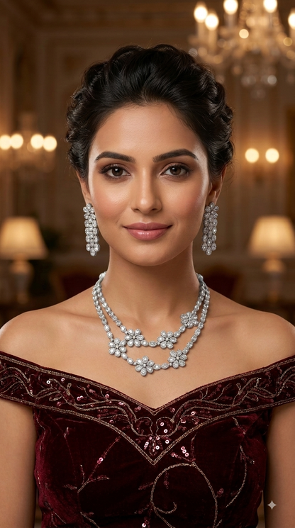Silver American Diamond AD Necklace Kaia Set