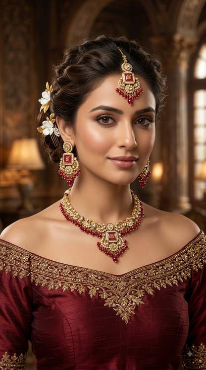 Gold White Kundan necklace Set/ kundan Indian jewellery kundan Soni sets