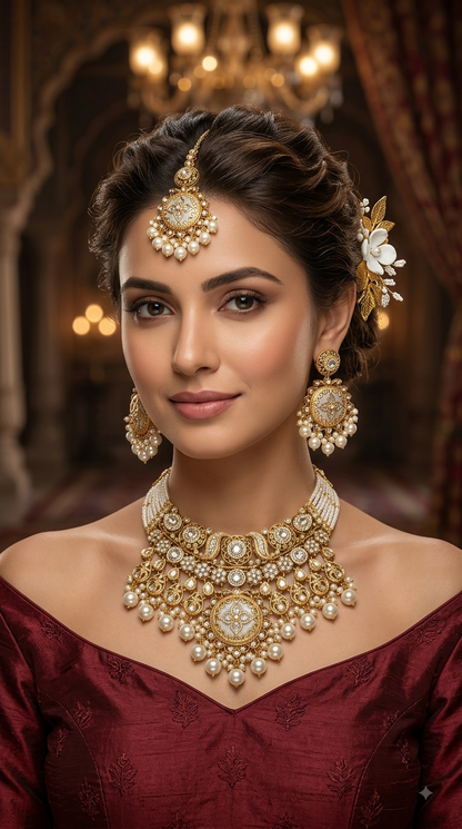 Gold White Kundan necklace Set/ kundan Indian jewellery kundan Redi sets