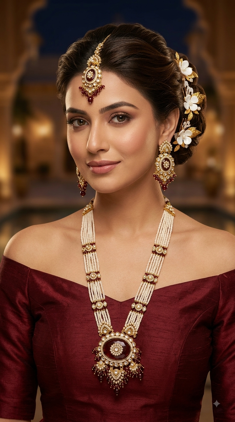 Maroon Kundan Long Rani Haar Necklace Indian Jewellery Kavita Set