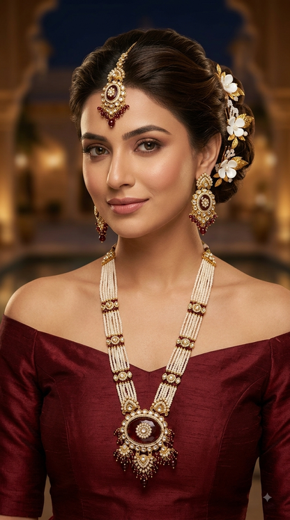 Maroon Kundan Long Rani Haar Necklace Indian Jewellery Kavita Set