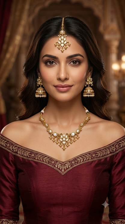 Gold Polki Kundan necklace Set/ Gold kundan Indian jewelry kundan Joda sets