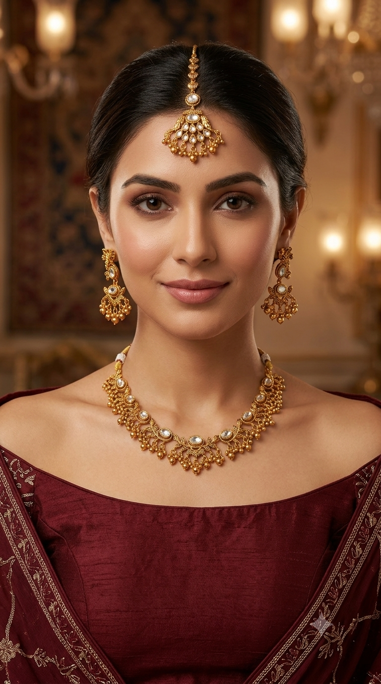 Gold Polki Kundan necklace Set/ Gold kundan Indian jewelry kundan Joda sets