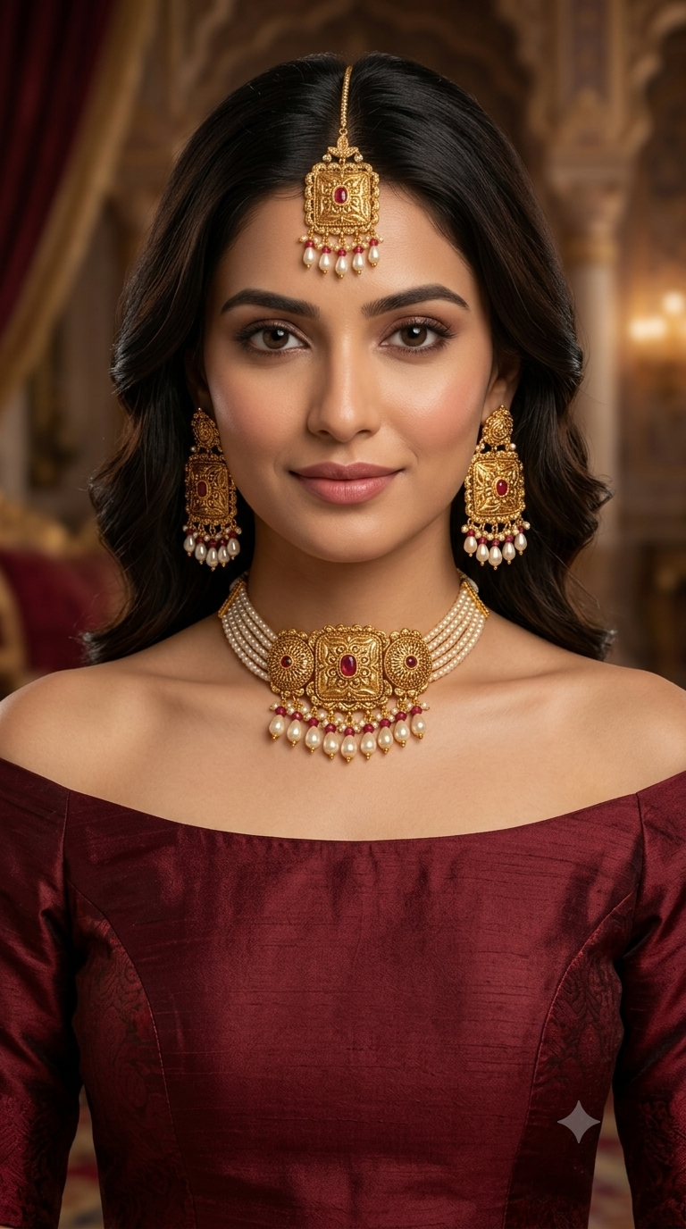 Gold Ruby Polki Choker Jewellery Mngu Set