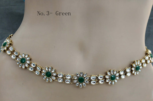gold finish Green Belt Sari Saree Belly Chain Jewellery Indian Kamarbandh Kamarband Belt