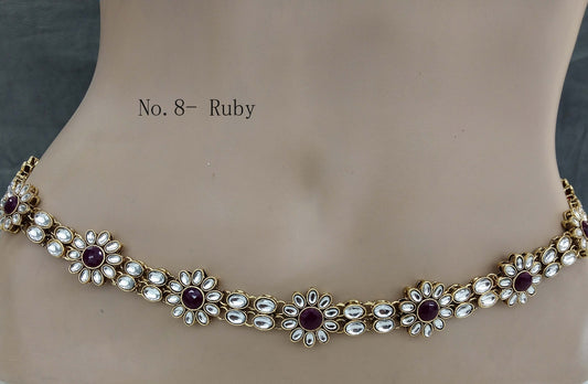 Gold finish Ruby Belt Sari Saree Belly Chain Jewellery Indian Kamarbandh Kamarband Belt