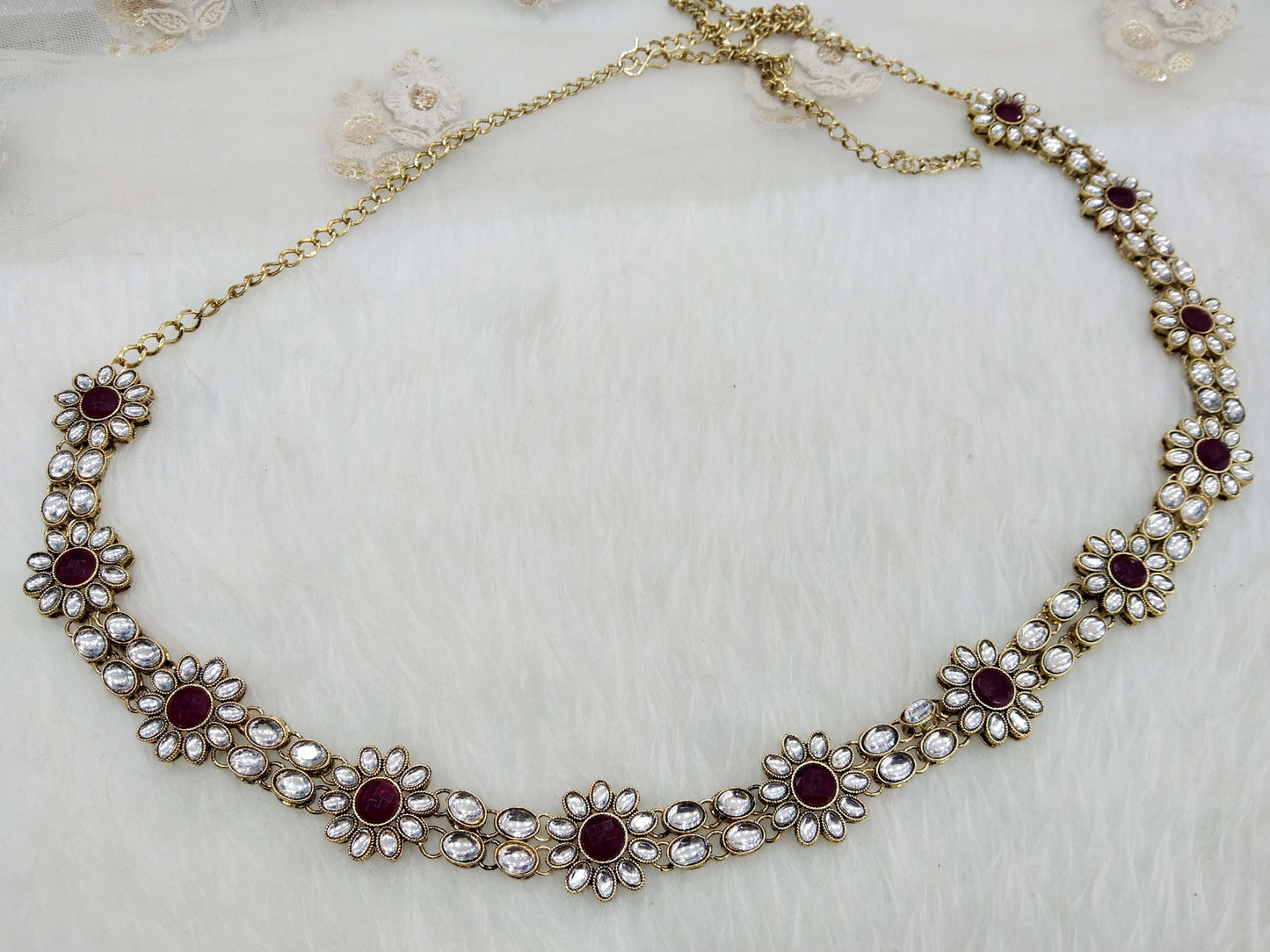 Gold finish Ruby Belt Sari Saree Belly Chain Jewellery Indian Kamarbandh Kamarband Belt