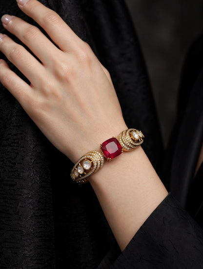 Antique Ruby AD Moissnaite Kundan Hand Bracelets Junia Jewellery
