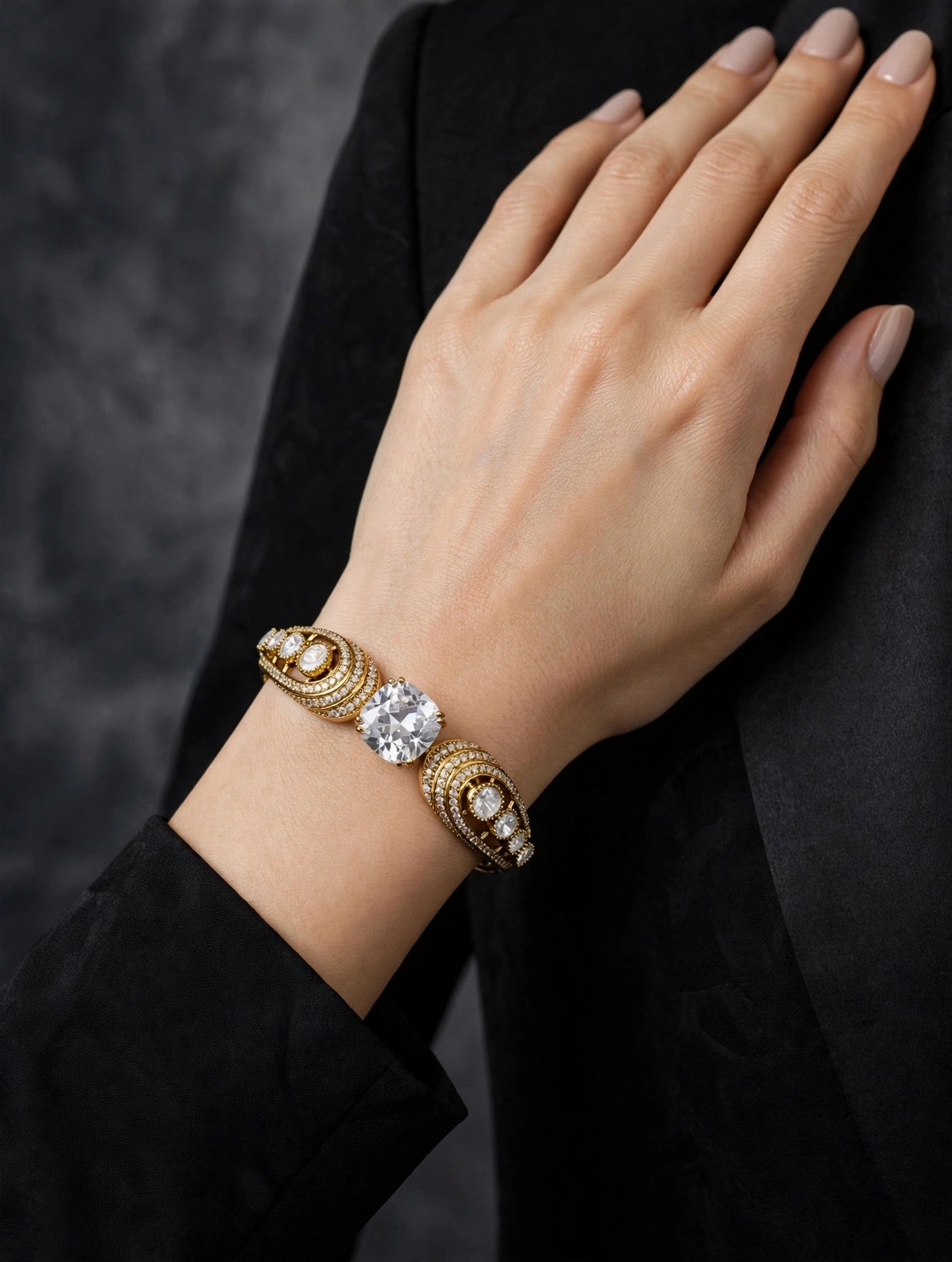 Antique White AD Moissnaite Kundan Hand Bracelets Junia Jewellery