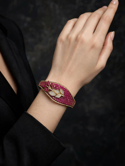 Antique Ruby AD Moissnaite Kundan Hand Bracelets Junia Jewellery