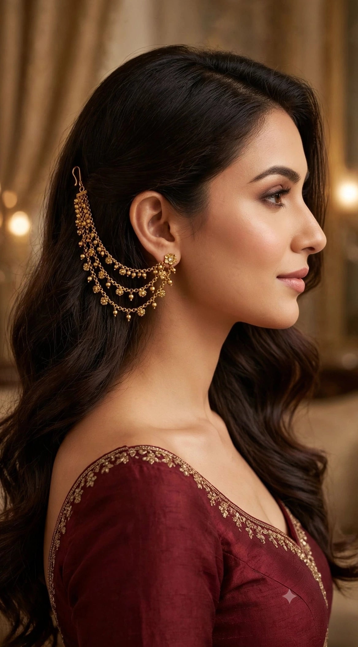Gold polki Indian sahare earchains