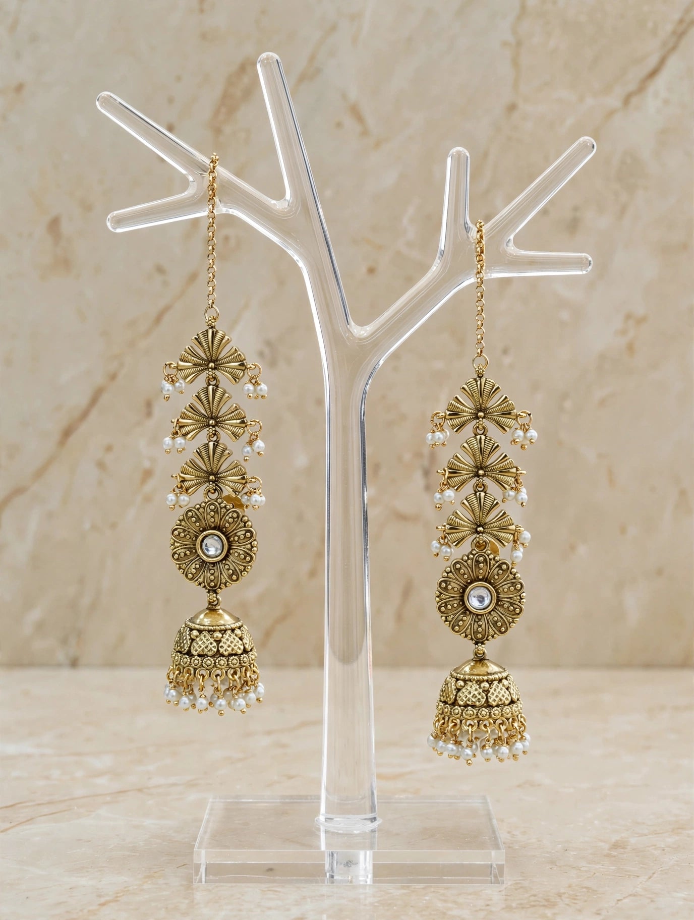 Gold White Polki Yaad Earrings