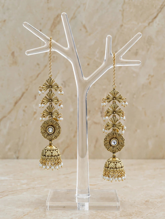 Gold White Polki Yaad Earrings