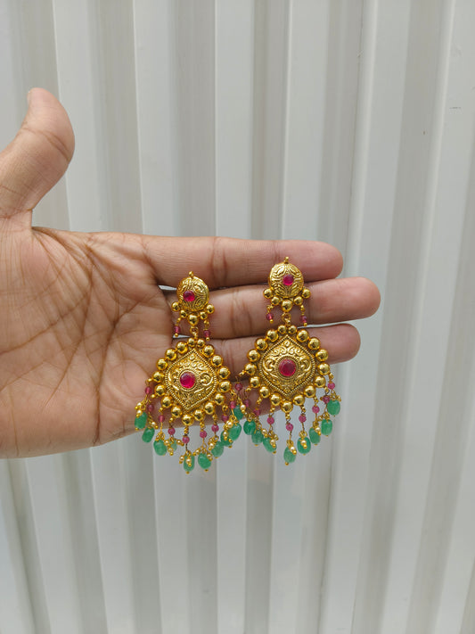 Ruby Sega Green Gold Polki Punjabi Style Sukhmani Earrings