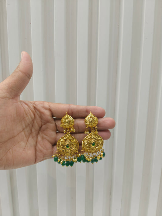 Green Gold Polki Punjabi Style Sukhmani Earrings