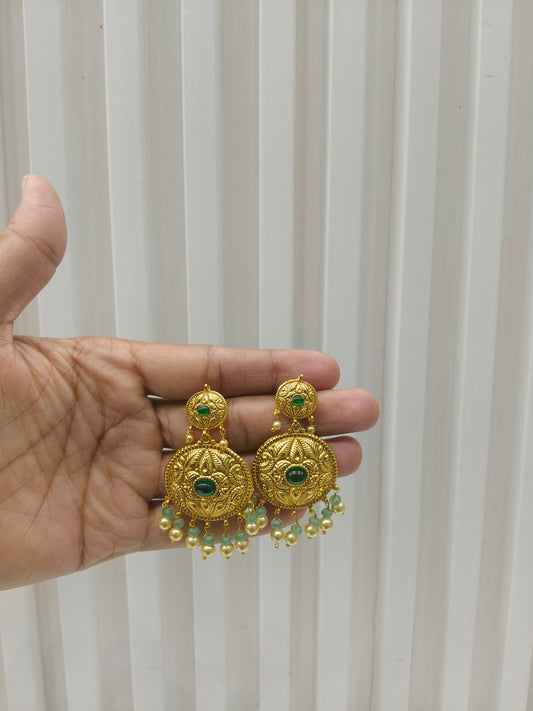 Green Gold Polki Punjabi Style Sukhmani Earrings
