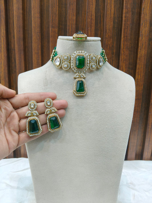Green kundan Choker Indian jewellery Gini sets