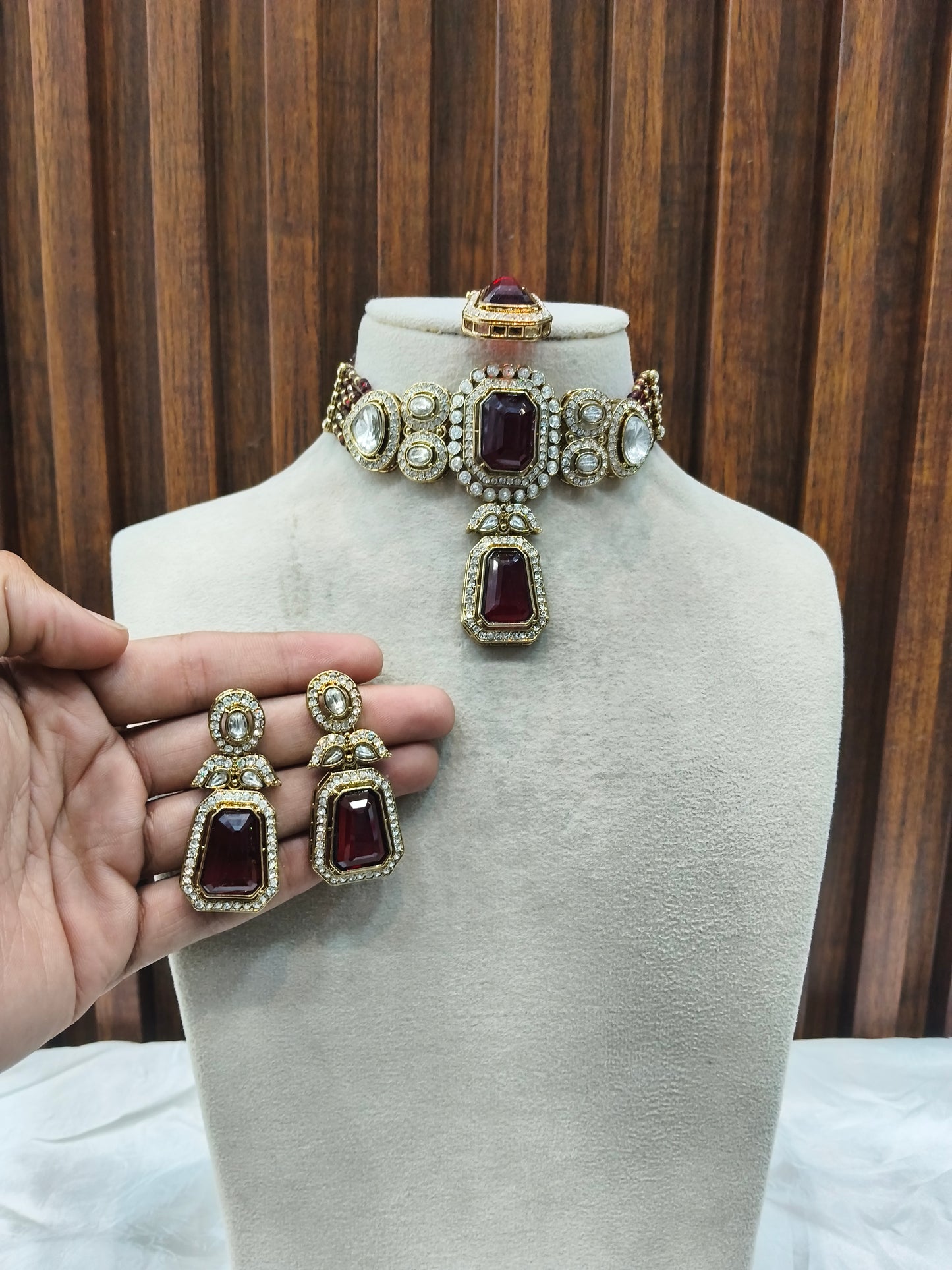 Maroon kundan Choker Indian jewellery Gini sets