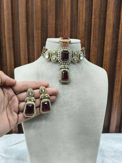 Maroon kundan Choker Indian jewellery Gini sets