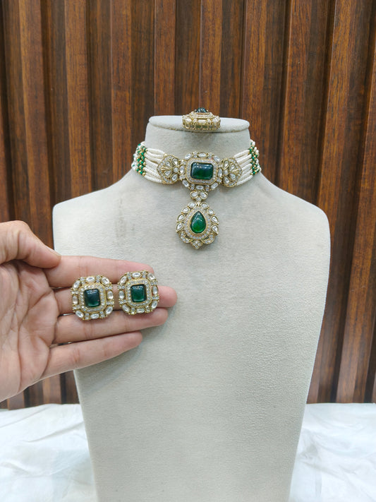 Green kundan Choker Indian jewellery Gini sets