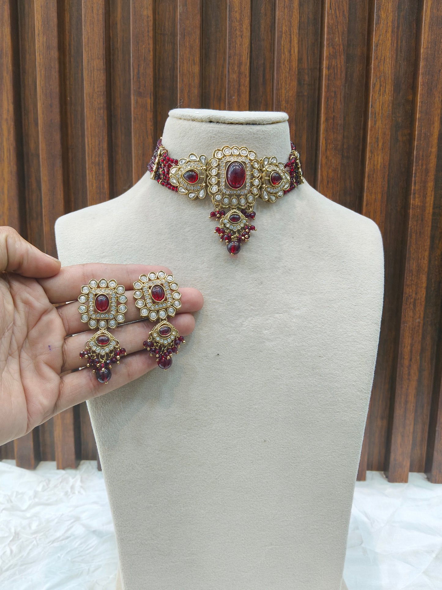 Maroon kundan Choker Indian jewellery Gini sets