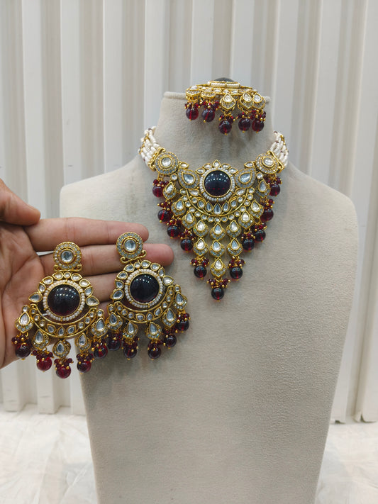 Maroon Kundan necklace Set/ kundan Indian jewellery kundan Ekta sets