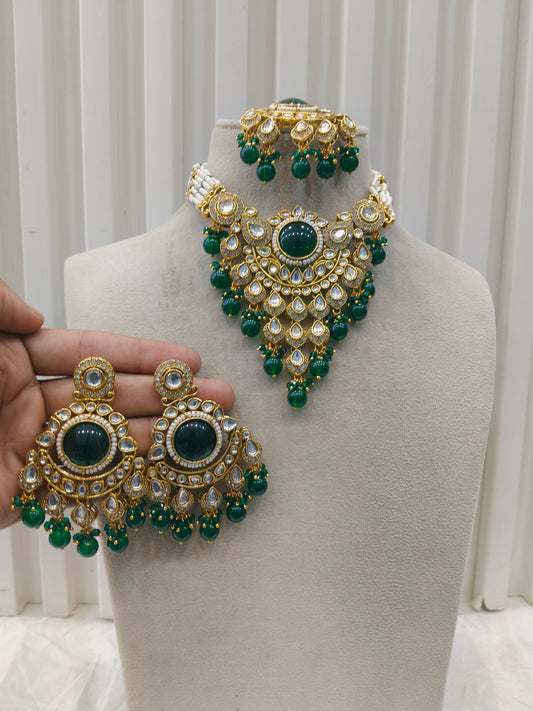 Green Kundan necklace Set/ kundan Indian jewellery kundan Ekta sets