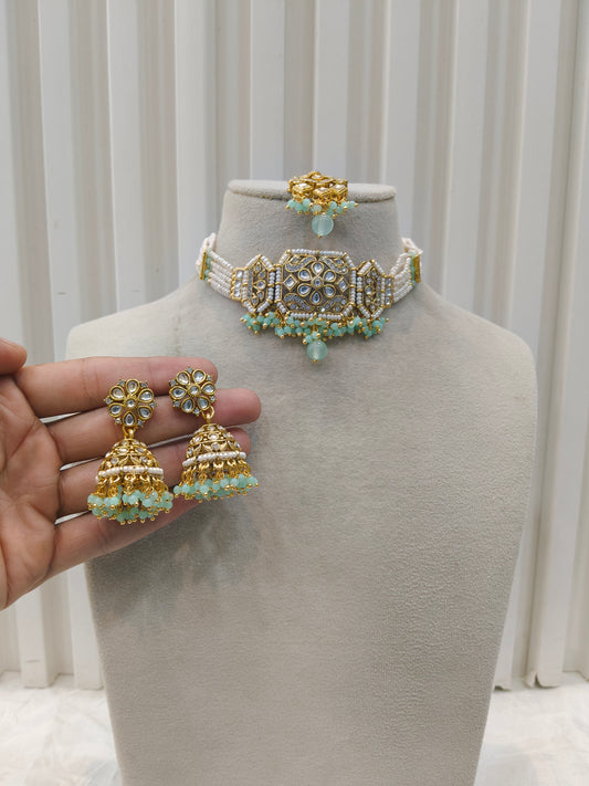Indian Jewellery Mint Kundan choker Jai Sets