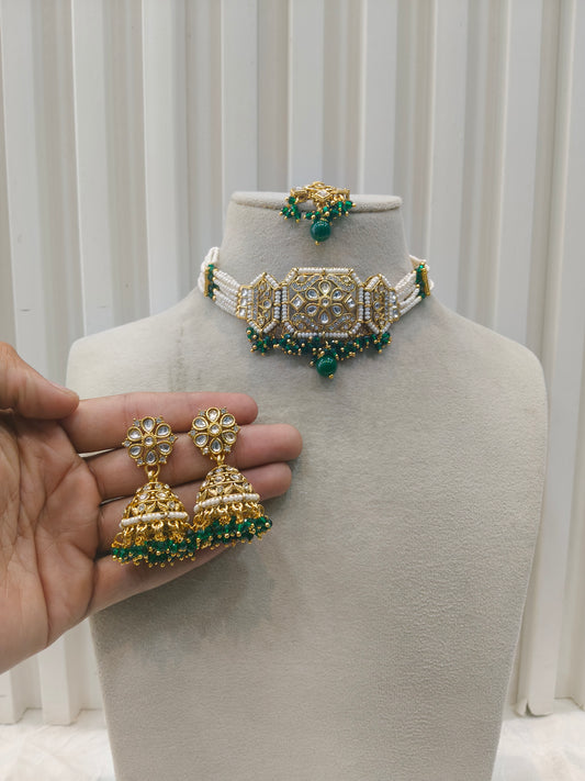 Indian Jewellery Green Kundan choker Jai Sets
