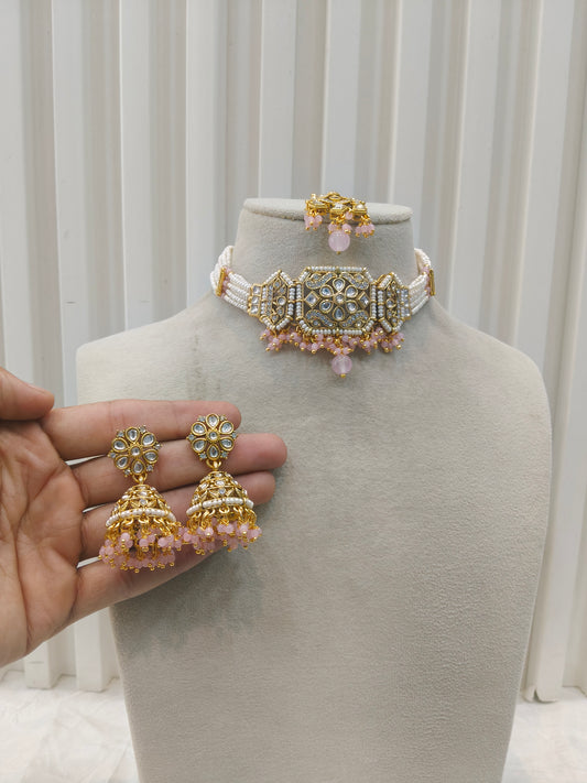 Indian Jewellery Pink Kundan choker Jai Sets