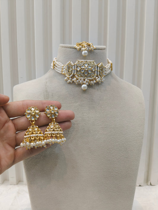Indian Jewellery White Kundan choker Jai Sets