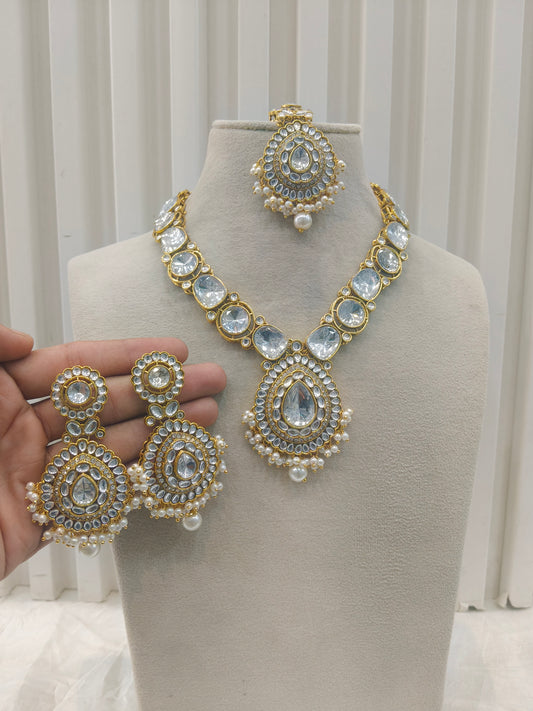 White Kundan necklace Set/ kundan Indian jewellery kundan Gauri sets