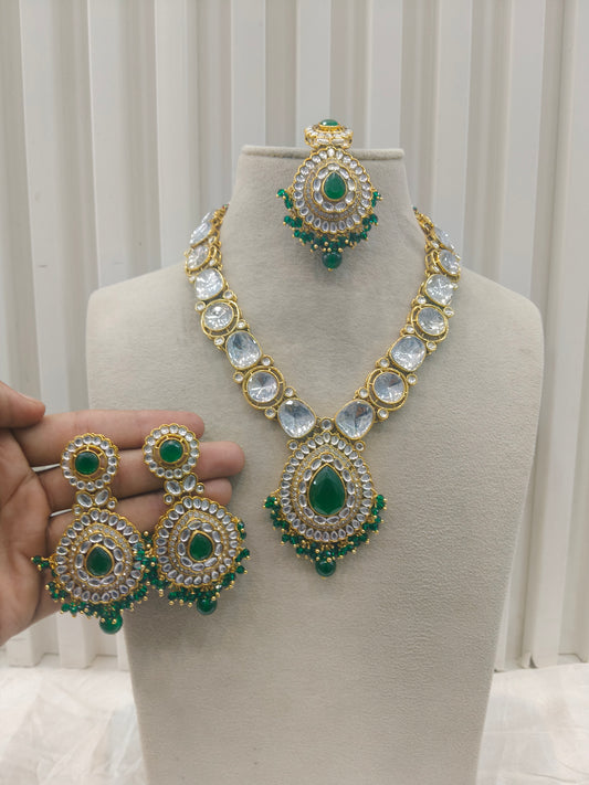 Green Kundan necklace Set/ kundan Indian jewellery kundan Gauri sets