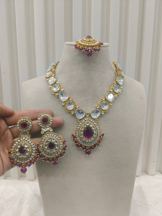 Purple Kundan necklace Set/ kundan Indian jewellery kundan Gauri sets